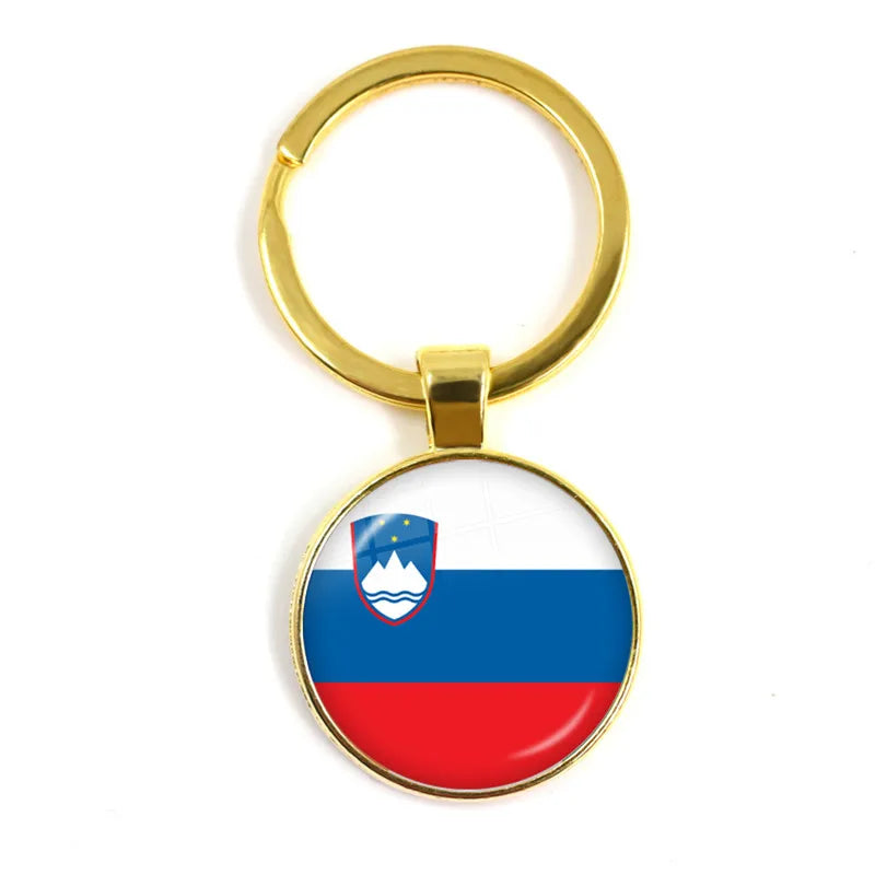 National Flag Round Keychain Korea, Serbia, Russia, Slovenia, Argentina, the United States, Turkey, Spain, Dominica Keyring Gift