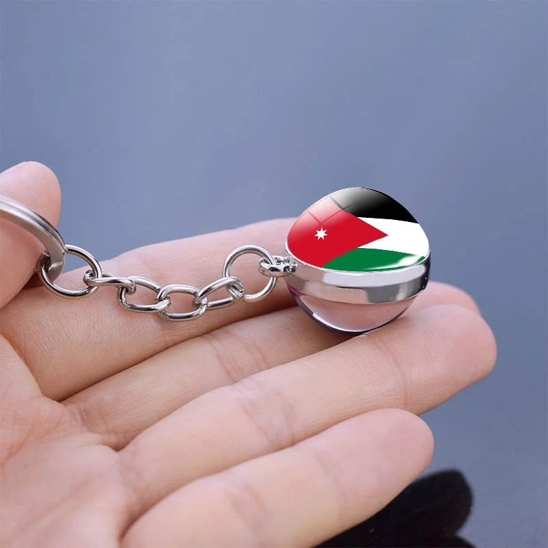 Flag Keychain Syria Iran and Jordan Kuwait Georgia Iraq Flag Keychain Flag Pendant Double Sided Glass Ball Jewelry Keyring