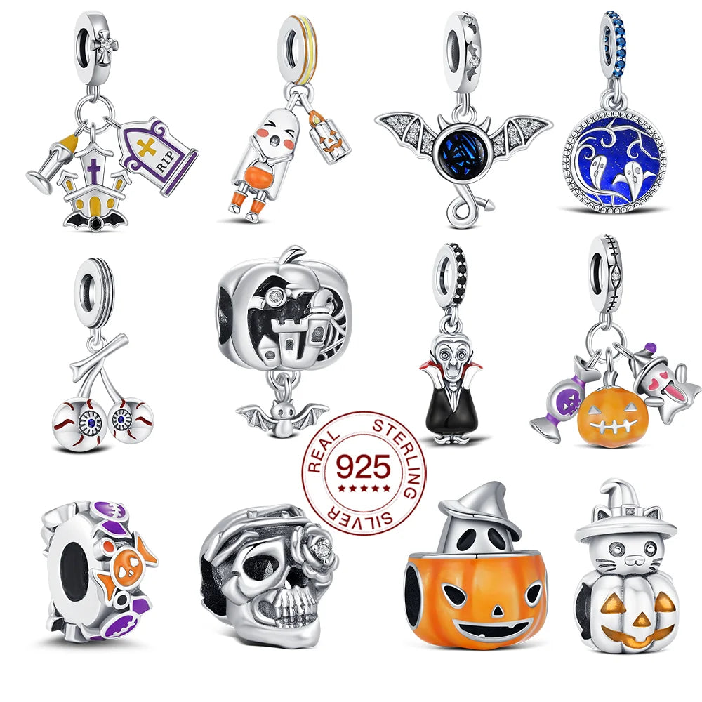 925 Sterling Silver Halloween Charm Ghost Pumpkin Charms Jewelry Making For Women Men DIY Bracelet Halloween Party Jewelry Gift