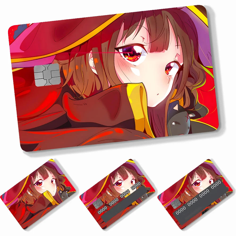 Anime KonoSuba Card Stickers 4pcs PVC Credit Card Skin Stickers Removable Self-adhesive Protective Film