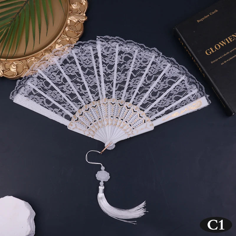 Gothic Court Dance Hand Fan Lolita Feather Folding Fan Japanese Sweet Fairy Girl Dark Art Craft Gift Wedding Party Decoration