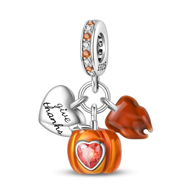 Halloween Pumpkin Series 925 Silver Orange Harvest Charms Beads For Original Bracelet For Women Jewelry Making Gift