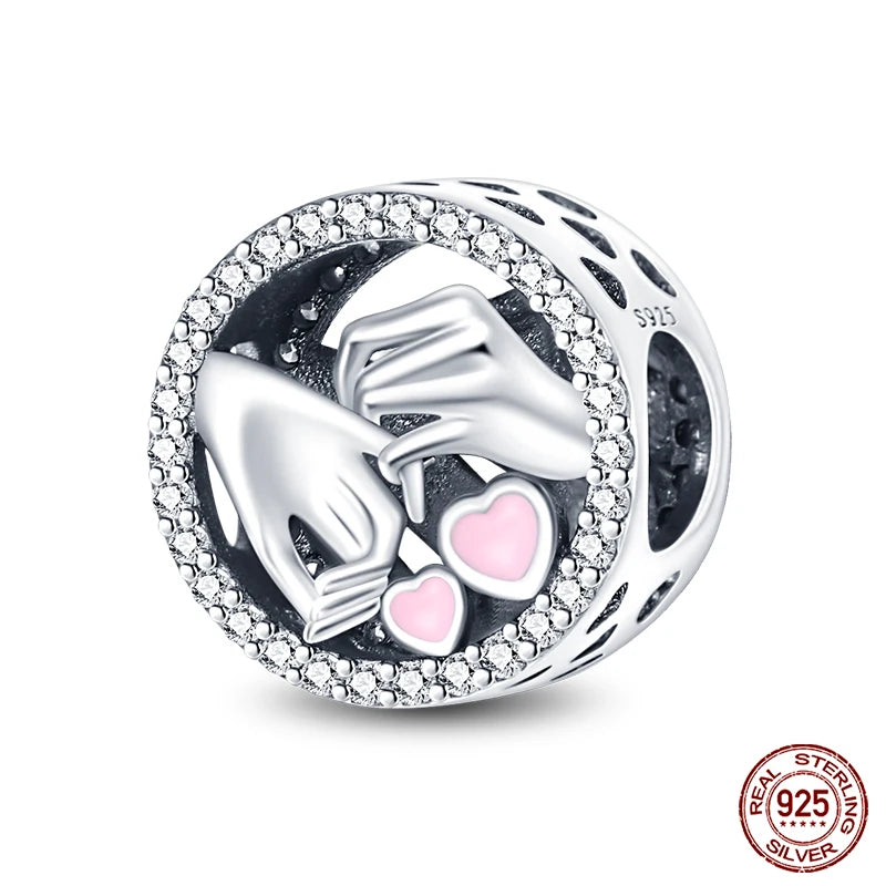 Real 925 Sterling Silver Pink Series Heart Charms Beads Fit Qikaola 925 Original Bracelets DIY Mother's Day Jewelry Gift For Mom