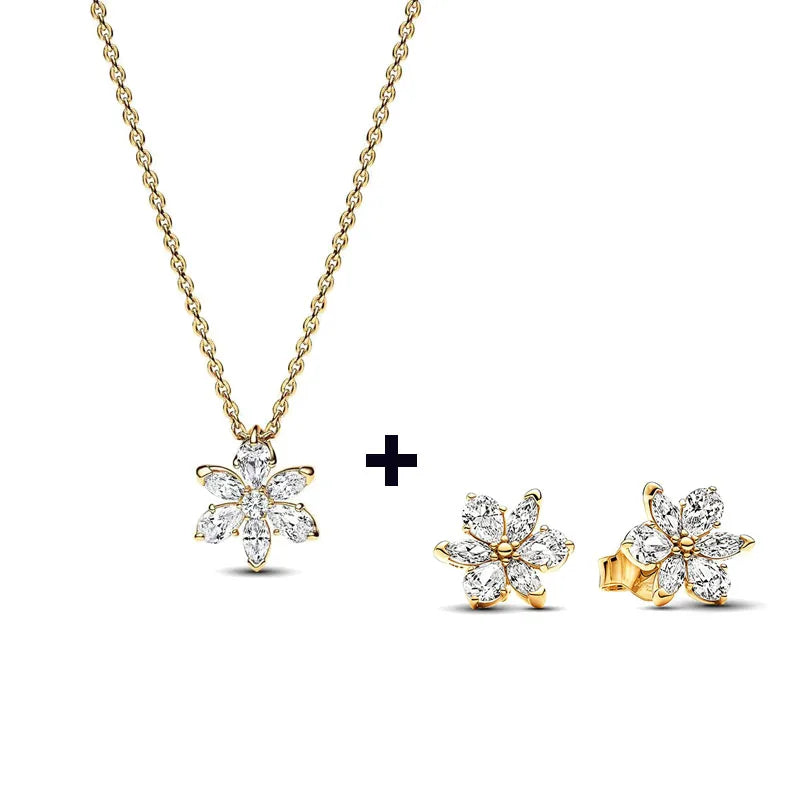 S925 Silver Valentine's Day Red Heart Charm Earring Snowflake Earrings Bow Heart Necklace DIY For Women Fine Jewelry Gift