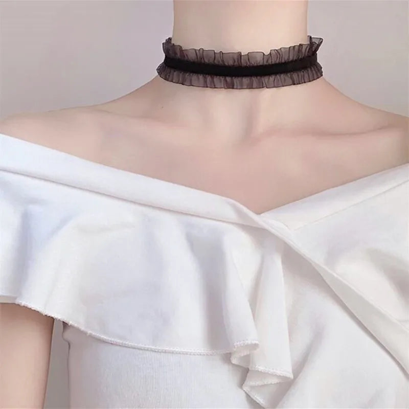 Short Lace Choker Nekclace for Women Girl Black White Color Fashion Romantic Necklace Gift for Party Wholesale Neck Jewelry