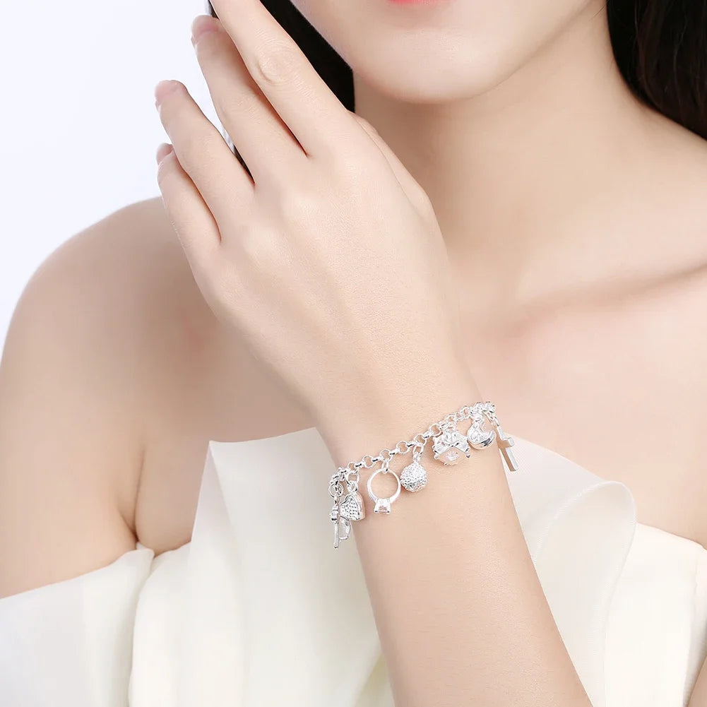 Hot sale fashion 925 Sterling silver Bracelet for woman Pretty heart Zircon Pendant chain Wedding party Gifts classic Jewelry