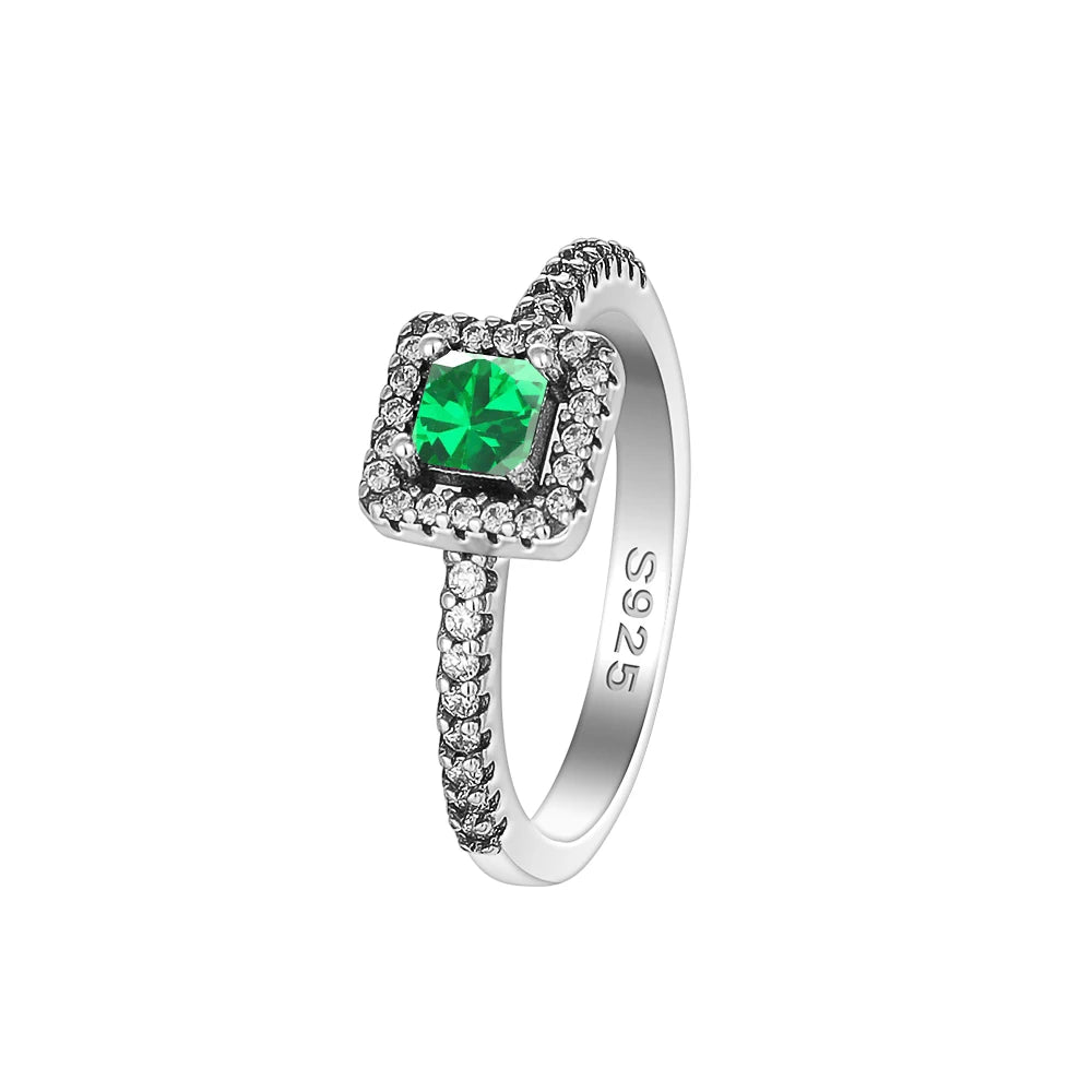 European New 925 Silver, Heart-Shaped, Square, Bow Ring Suitable for Exquisite High-Quality Jewelry for Women at Wedding Parties