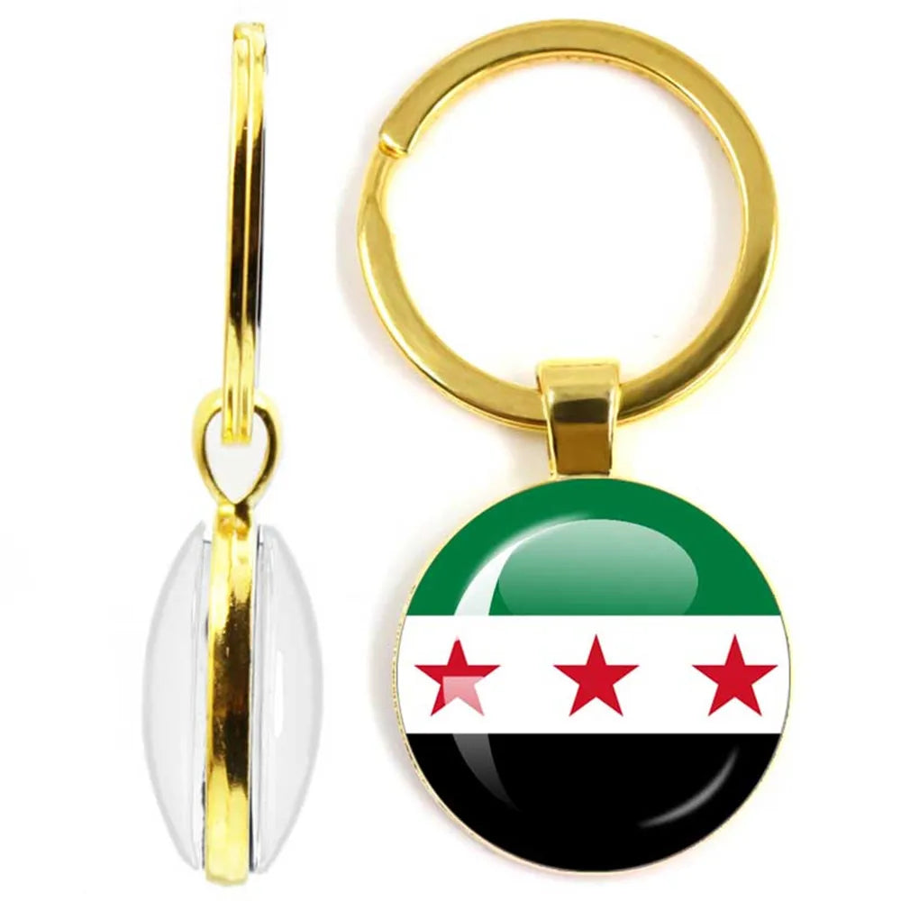 SKY FLAG Syria Flag National Keychain Glass Cabochon Heart-Shape Pendant Keychain For Women Men Charm Fashion Jewelry Gift