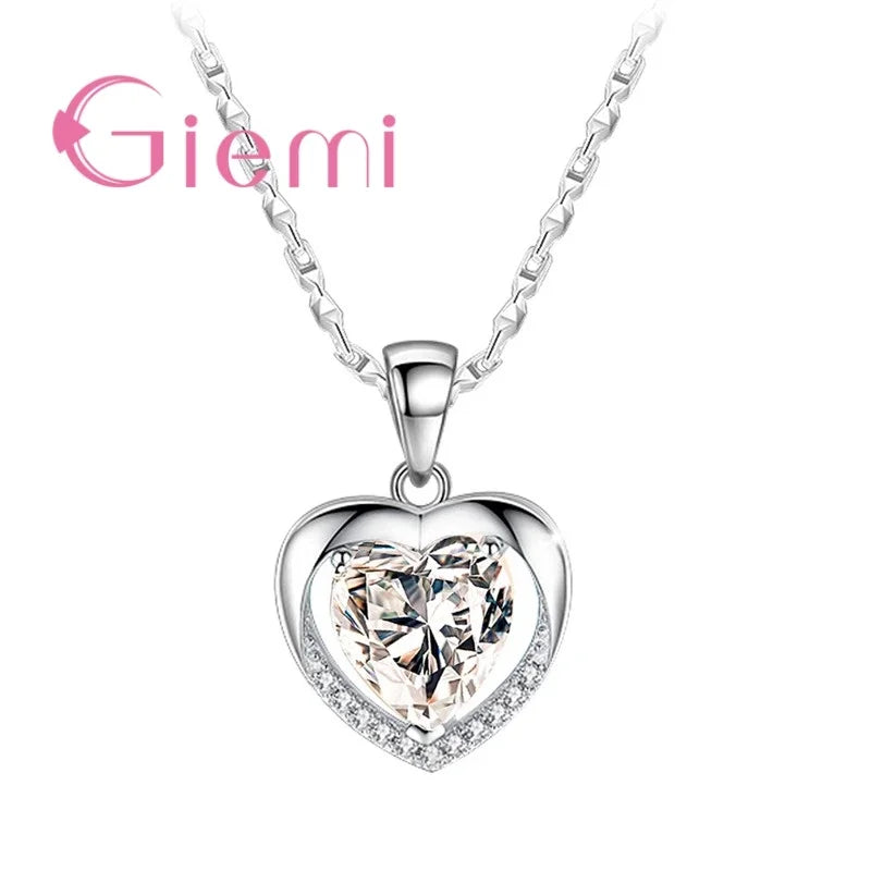 925 Sterling Silver Pendant Necklace For Women Engagement Fashion Jewelry Austrian Crystal Romantic Heart Shape Wholesale
