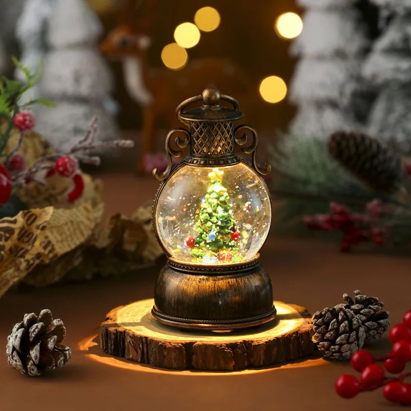 2025 Santa Claus with Music Floating Snow Ornaments Christmas Tree Luminous Bedside Lamp Snowman Night Light New Year Gifts
