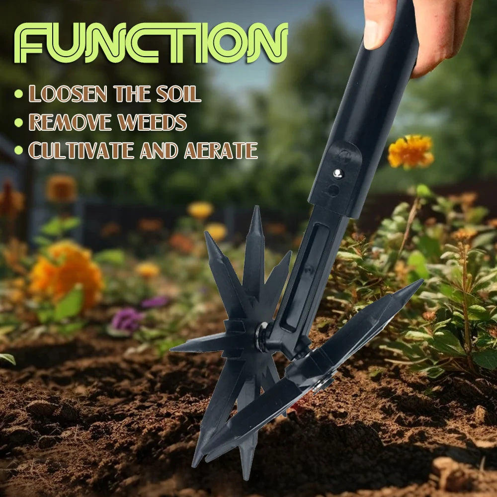 Garden Rotary Tiller Lawn Ripper Land Aerator Gardening Tool Weeding Digging Grass Turning Tool Handheld Soil Fork