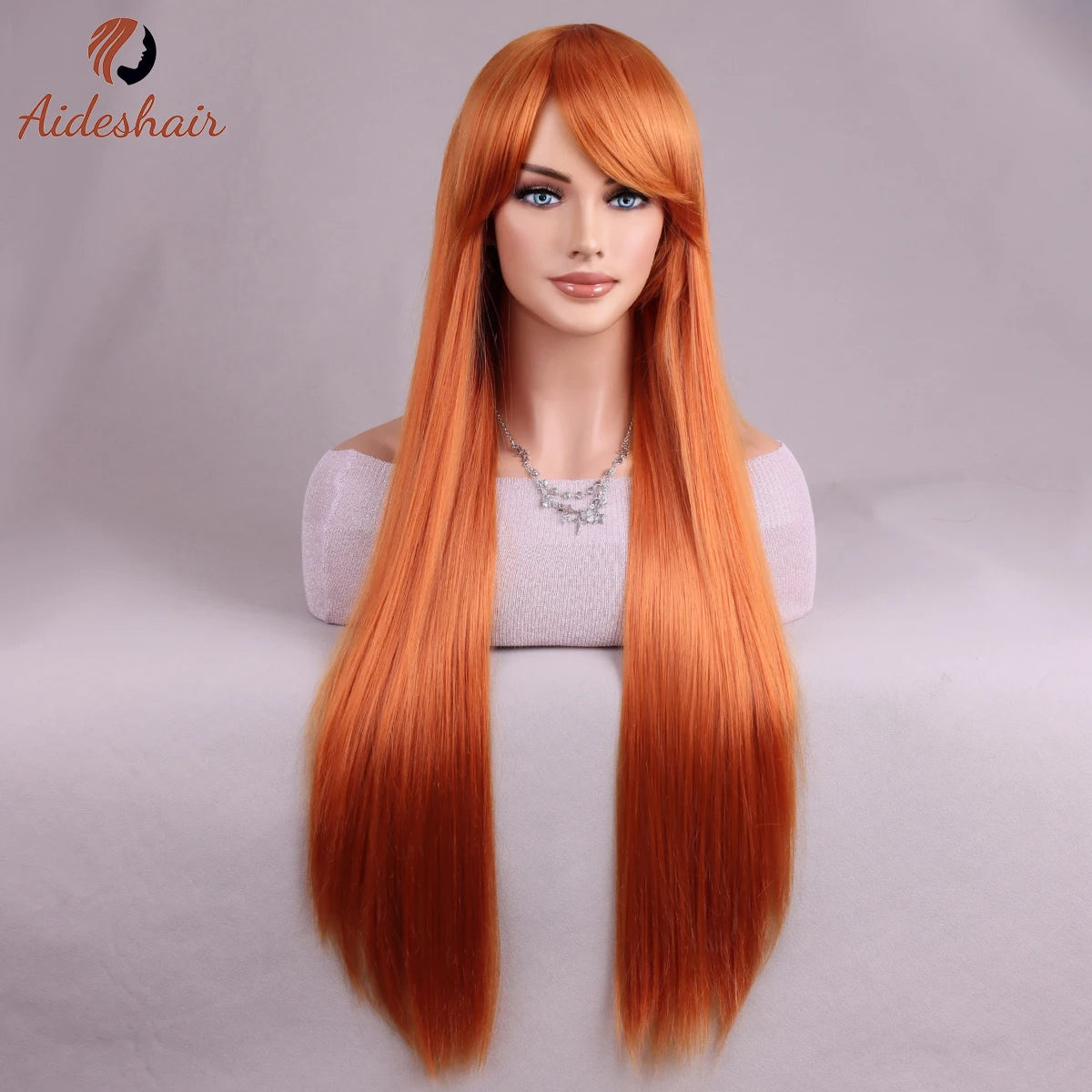 Halloween wine-red European and American long straight wig for women heat-resistant fiber synthetic wig for daily Cosplay