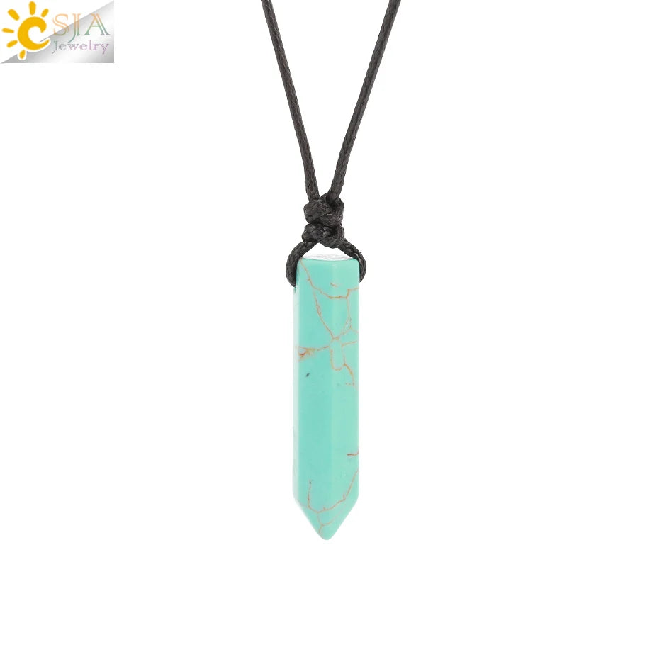 Vintage Man Necklace Natural Stone Hexagonal Point Pendant Healing Pink Quartz Obsidian Crystal Necklaces Jewelry for Men H266