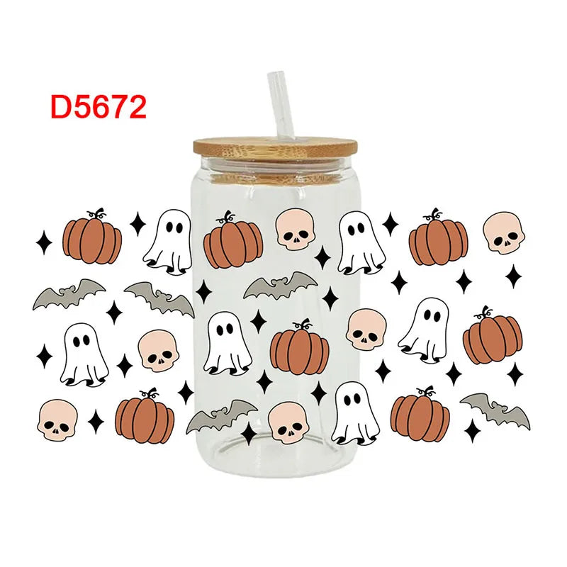 3D UV DTF Transfers Stickers, 16oz, Cup Wraps, Halloween Printed for DIY Glass Ceramic Metal Leather, Etc. D5666