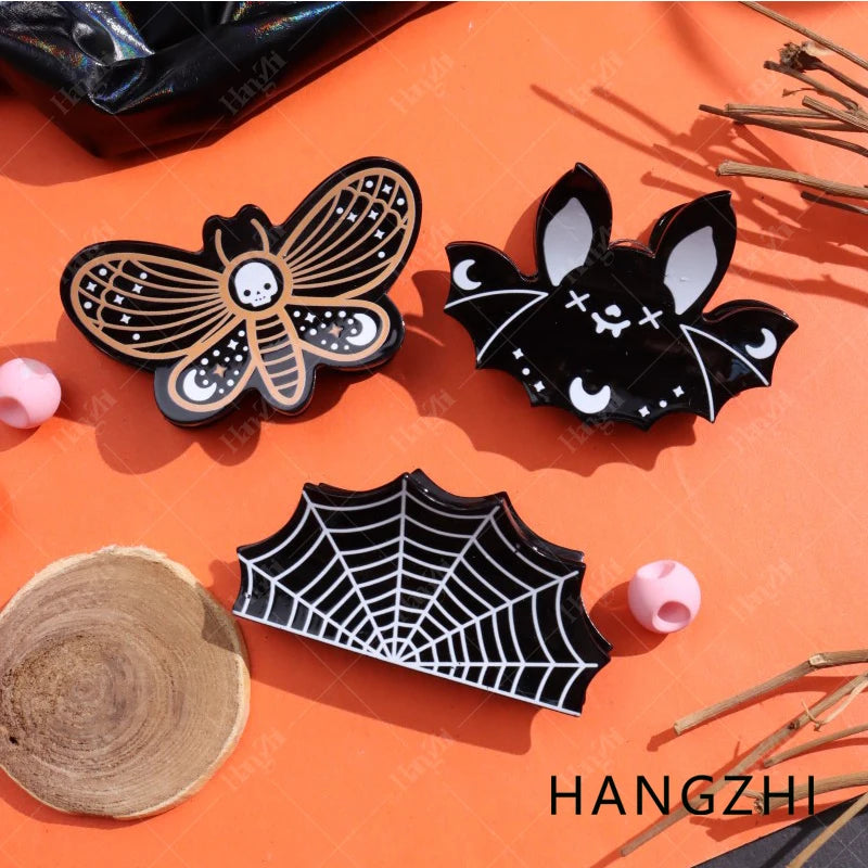 HANGZHI Dark Dragonfly Bat Spider Web Hair Clips Horror Exaggerates Halloween Hair Accessories for Women Kid New Funny Hairpin