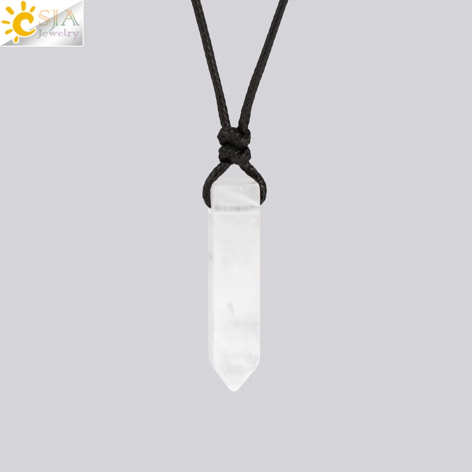 Vintage Man Necklace Natural Stone Hexagonal Point Pendant Healing Pink Quartz Obsidian Crystal Necklaces Jewelry for Men H266