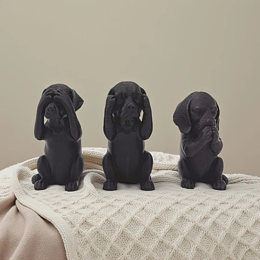 3-Piece Set of Three Wise Dog Statues, 3D Printed Dachshund Statues, Modern Home Desk and Office Decoration, Suitable for Collectors Who Enjoy a Touch of Wit (or Satire), Ideal Exotic Home Decor, Is a Thoughtful Gift for Dog