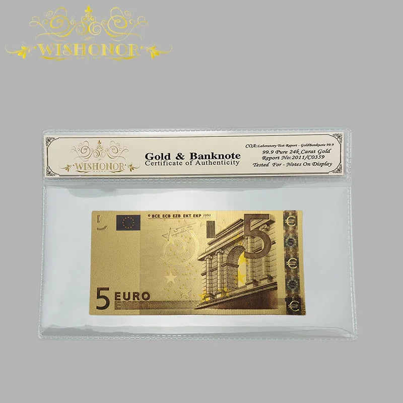 Wholesale Color Euro Banknotes 20 Euro Banknote in 24k Gold Plated With Plastic COA Frame For Gifts and Collection