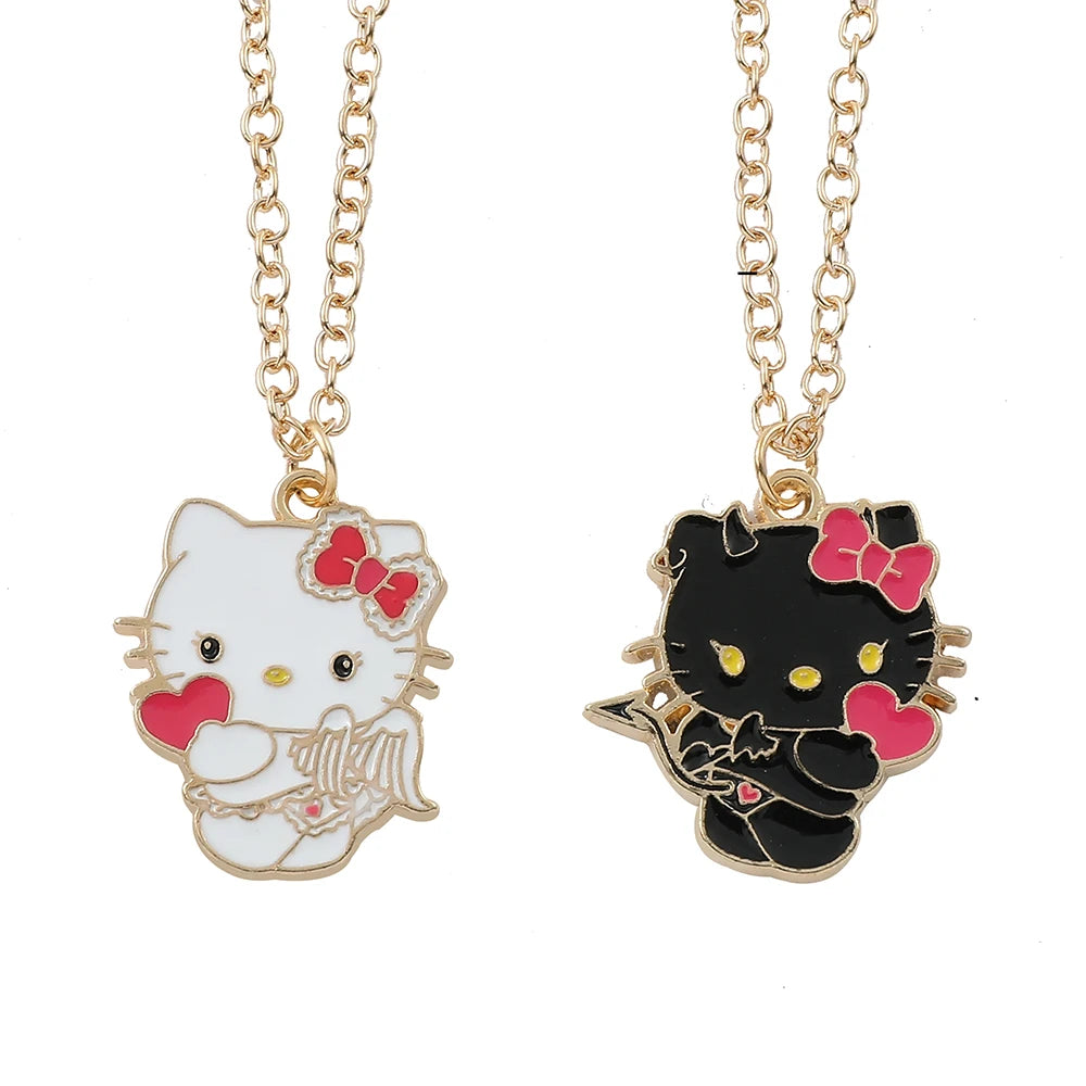Black & White Hello Kitty Couple Necklace Set - Adorable Matching Kitty Charms, Perfect Gift for Fans, Couples & Best Friends