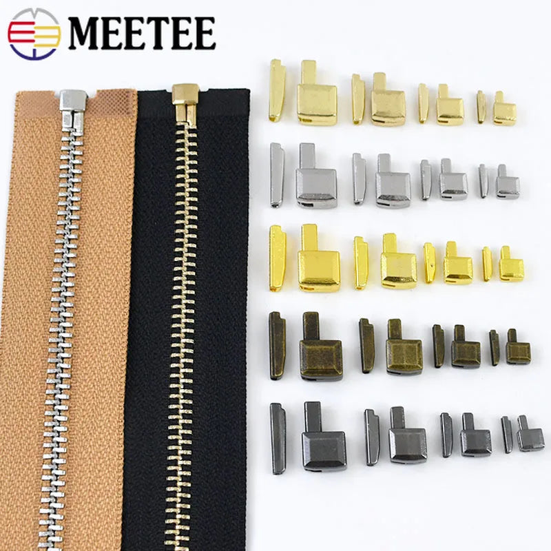 10-50Sets Meetee 3# 5# 8# 10# Open-End Zipper Tail Stopper Clothes Zippers Slider Bottom Socket Repair DIY Sewing Accessories