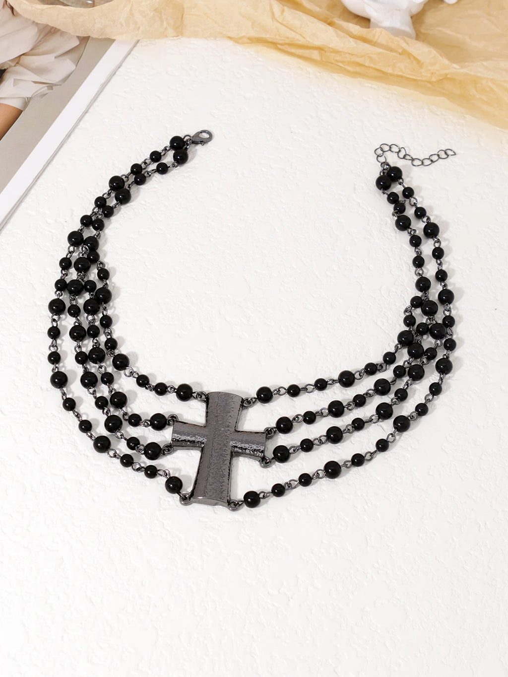 Punk Exaggerated Black Cross Beads Sexy Choker Necklaces Halloween Party Jewelry