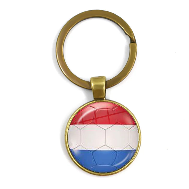Netherlands,Serbia,Switzerland,Portugal,Poland,Brazil Football Pattern National Flag Glass Cabochon Keychain Fans Commemorative