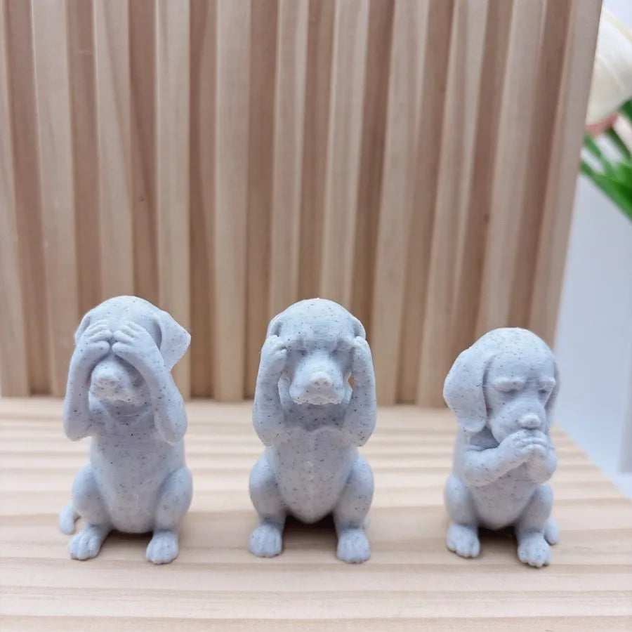 3-Piece Set of Three Wise Dog Statues, 3D Printed Dachshund Statues, Modern Home Desk and Office Decoration, Suitable for Collectors Who Enjoy a Touch of Wit (or Satire), Ideal Exotic Home Decor, Is a Thoughtful Gift for Dog
