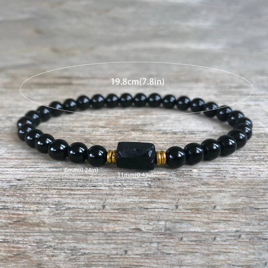 Raw Black Tourmaline Black Tourmaline bracelet, 6mm wrist mara, protection, grounding, stress relief, root chakra,1pc