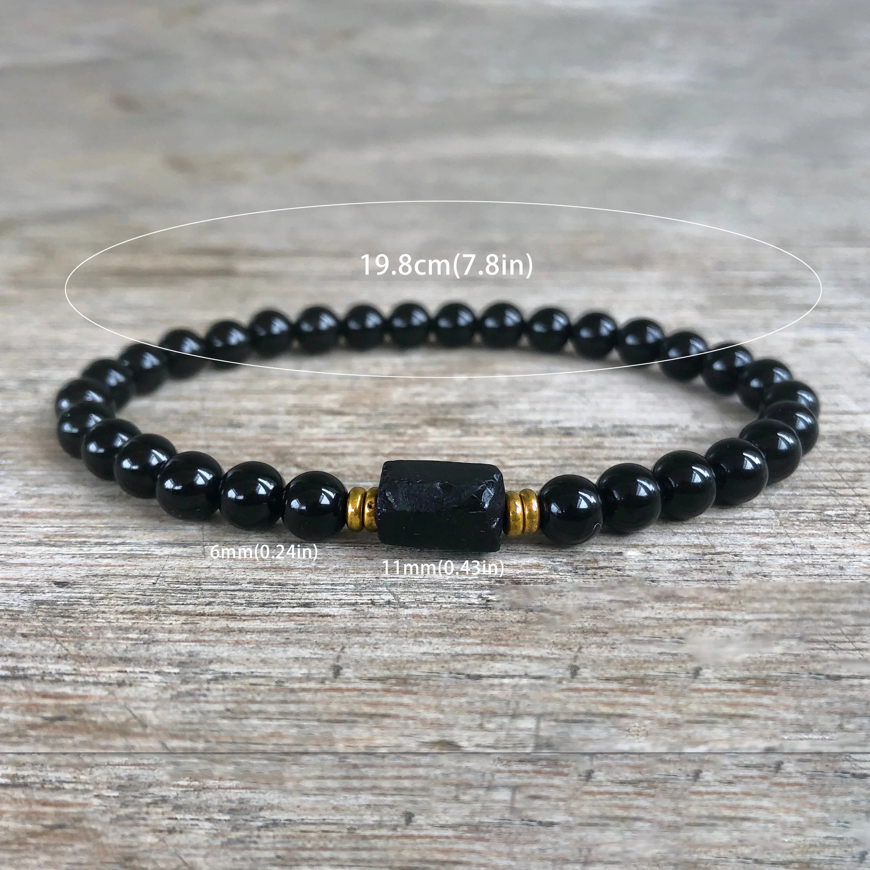 Raw Black Tourmaline Black Tourmaline bracelet, 6mm wrist mara, protection, grounding, stress relief, root chakra,1pc