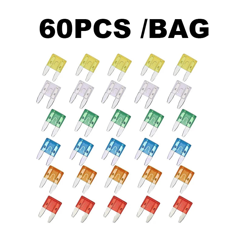 Fuse boxes come in various specifications, with 60 and 120PCS not having medium fuses, while 60PCS are packaged in bags