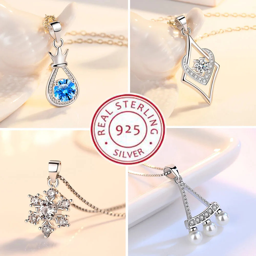 New 925 Sterling Silver Necklace For Women Round Pendent Sparkling Pave CZ Necklace Fashion Anniversary Birthday Jewelry Gifts