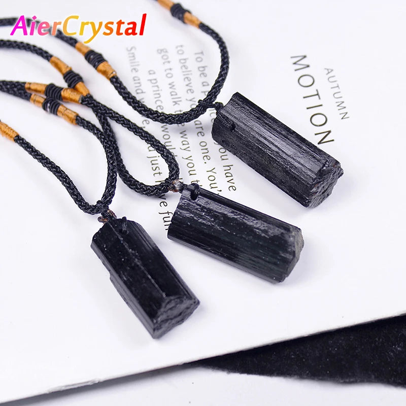 Black Tourmaline Pendant Rough Stone Natural Stone Necklace Ornament Crystal Thick Black Healing Energy Jewelry Gift