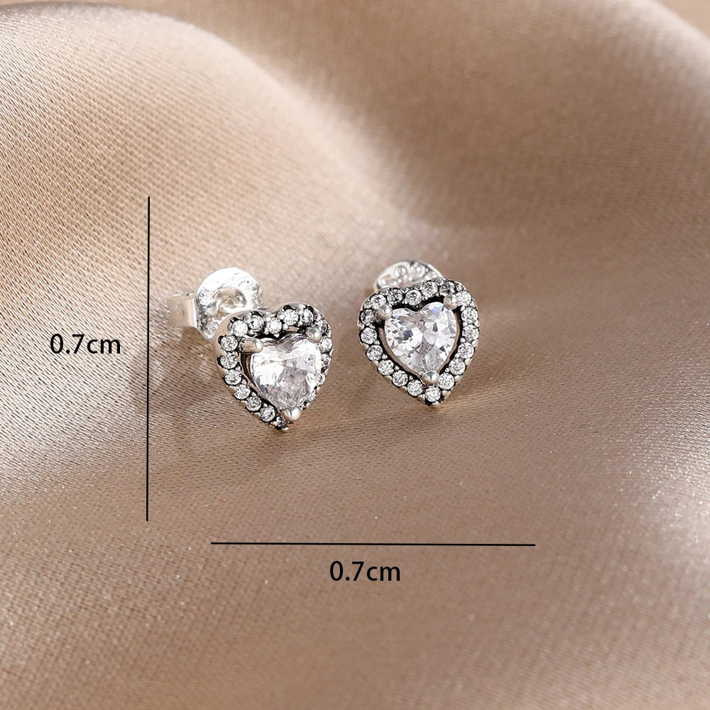 2025 New 925  silver earrings with sparkling red heart and pink bow earrings that fit original women's jewelry DIY birthday gift