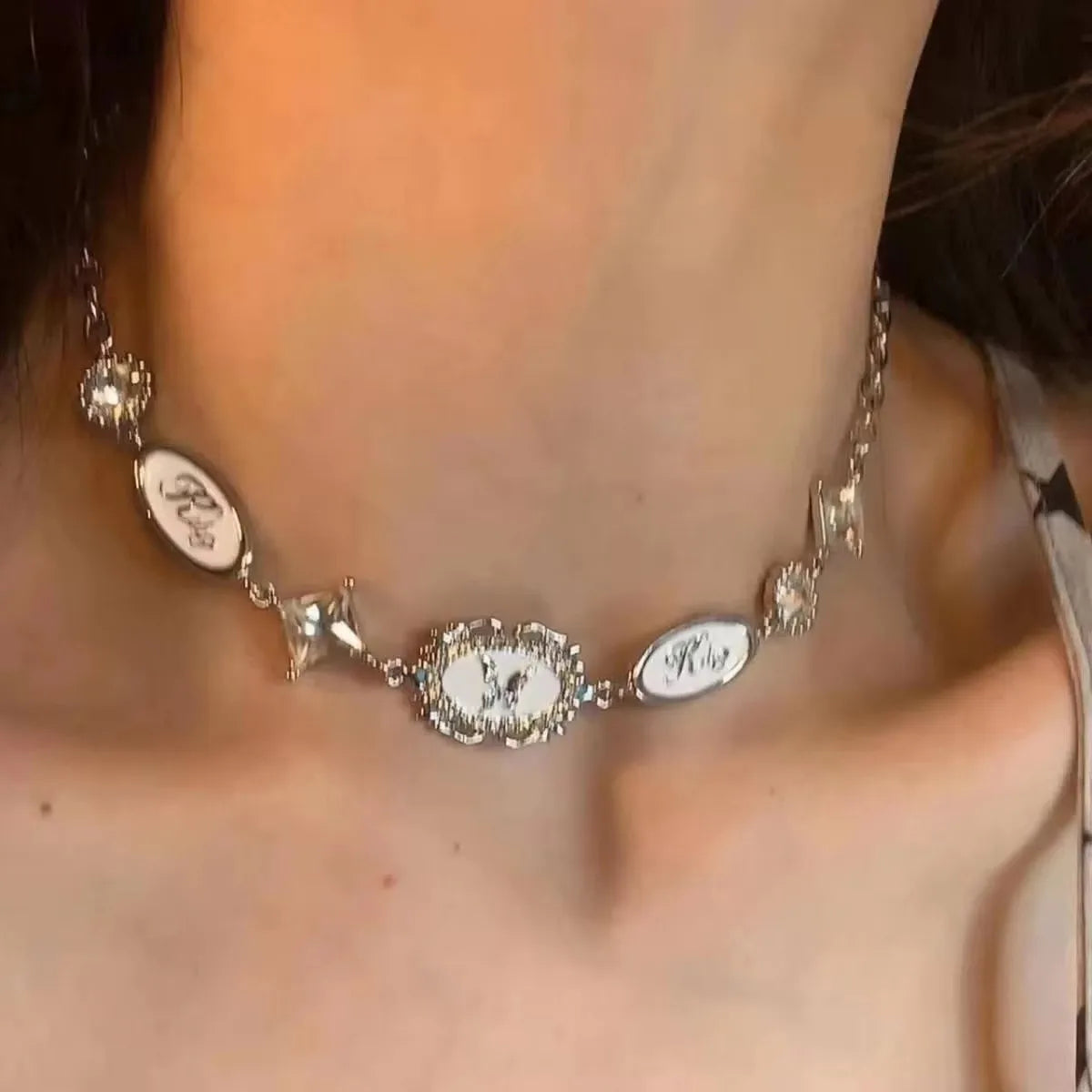 New Trendy Gothic Geometry Star Crystal Choker Pendant Chain Necklaces For Women Charm Y2K Vintage Harajuku Accessories Jewelry