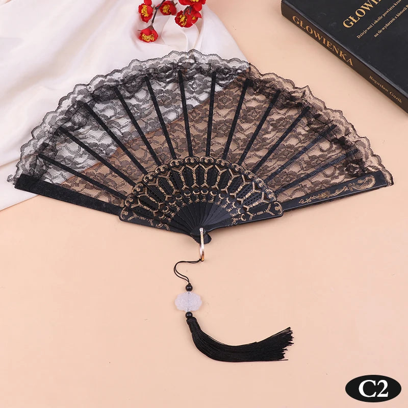 Gothic Court Dance Hand Fan Lolita Feather Folding Fan Japanese Sweet Fairy Girl Dark Art Craft Gift Wedding Party Decoration