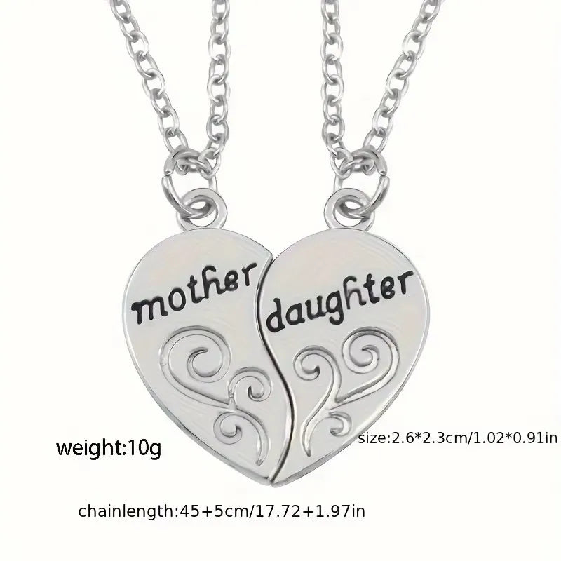 2pcs Heart Shaped Letter Necklace Alloy Mother Daughter Ladies Jewelry Holiday Commemorative Gift Decoration Accessories