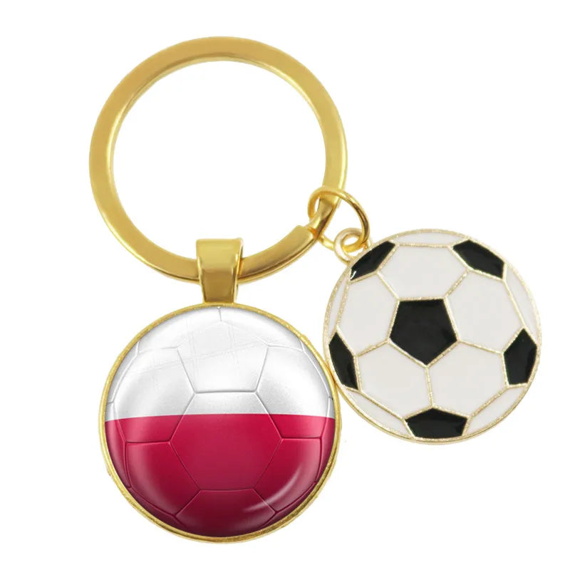 Netherlands,Serbia,Switzerland,Portugal,Poland,Brazil Football Pattern National Flag Glass Cabochon Keychain Fans Commemorative