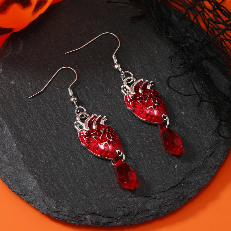 Dark Red Crystal Flower Thorns Pendant Necklace for Women Unisex Gothic Punk Love Heart Skeleton Skull Choker Halloween Jewelry