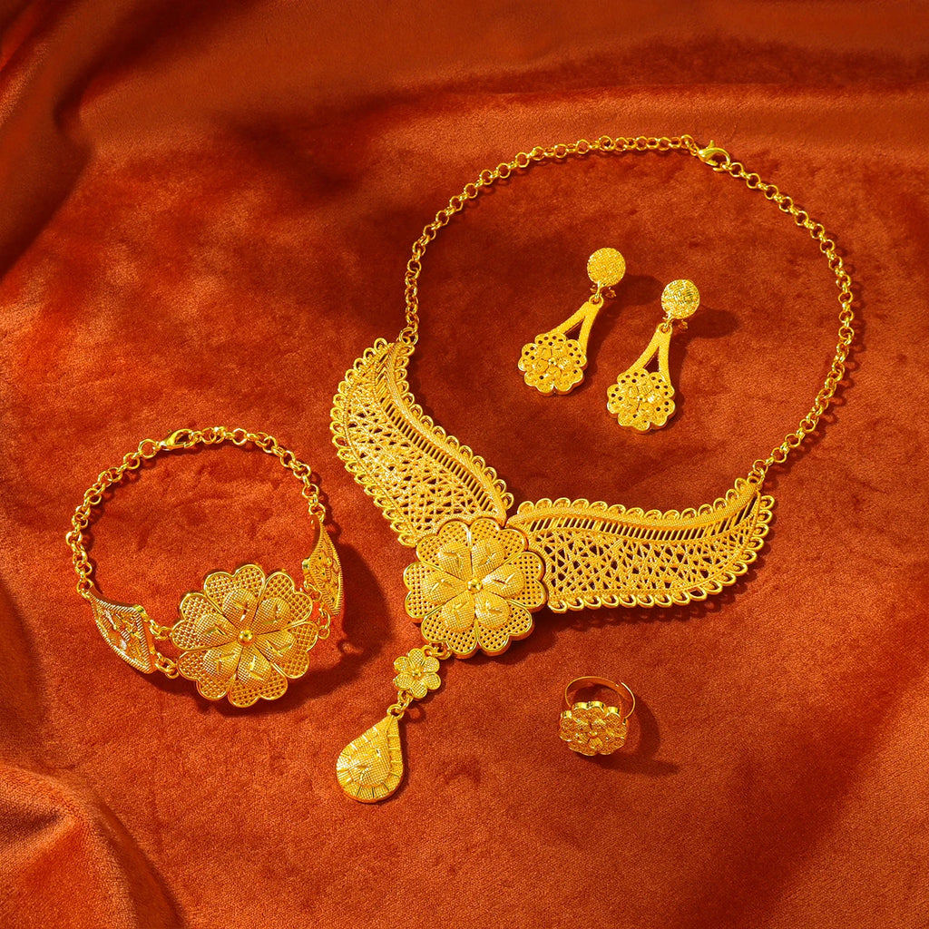 Nigerian Jewelery Set Wedding Jewelry For Women Dubai 24K Gold Color Jewlery African Designer Earrings Bridal Necklace