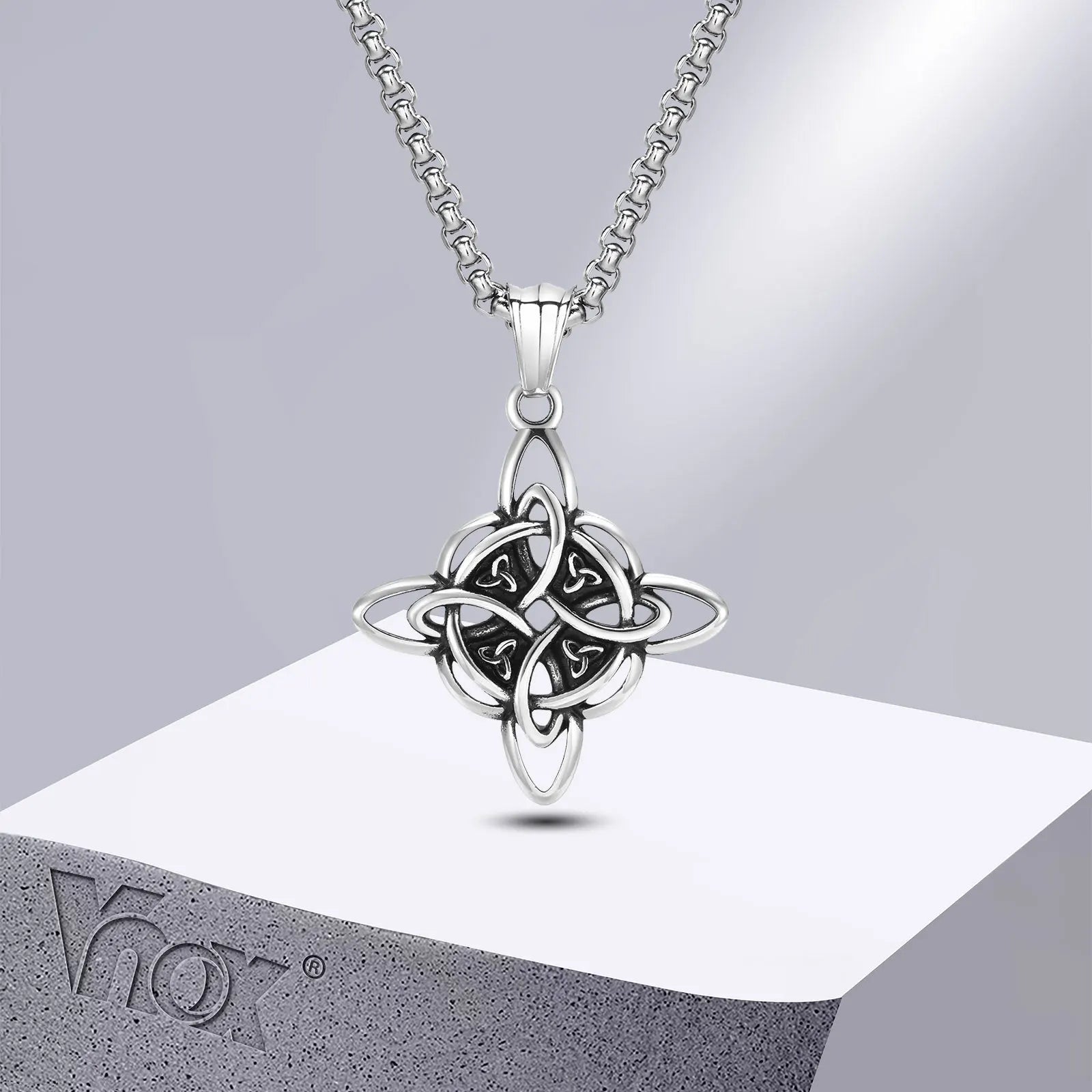 Vnox Vintage Celtic Knot Necklaces for Men Women,Stainless Steel Nordic North Europ Amulet Pendant,Triquetra Witches Knot Collar