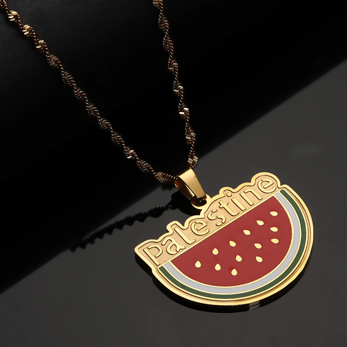 Stainless Steel Arabic Arab Watermelon Gaza Pendant Middle East Pendant Neckace Jewelry