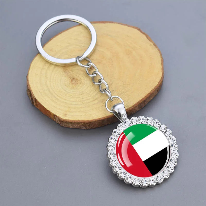 Arab National Flag Keychains Algeria Yemen Tunisia Saudi Arabia Egypt Glass Dome Rhinestone Key Chain Flag Jewelry Keyring Gift