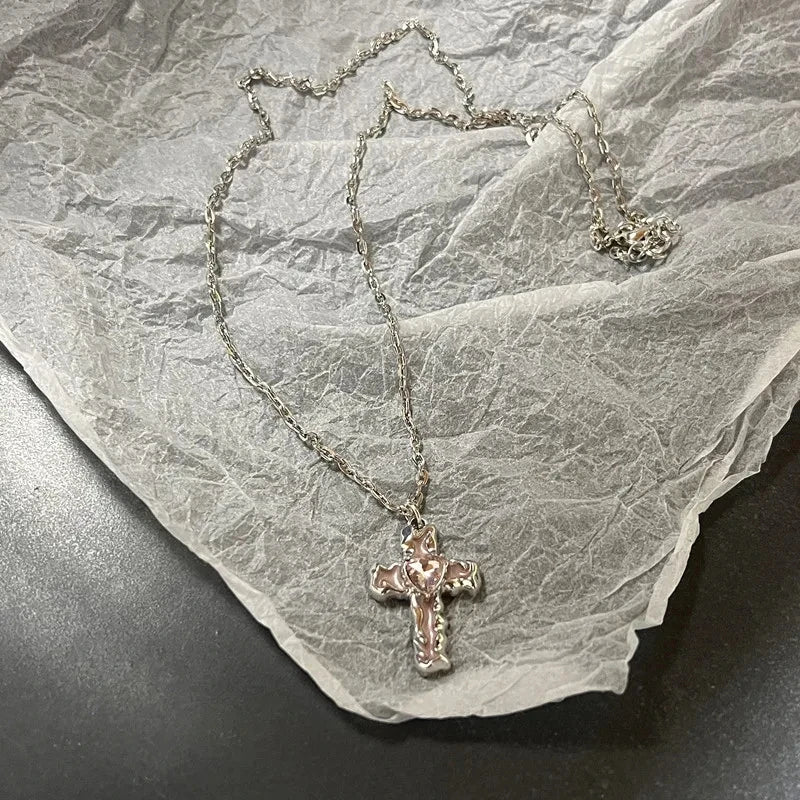 Y2k Love Heart Necklace for Women Fashion Hip Hop Red Hearts Pink Pendants Necklaces Rope Chain Girls Rave Gift Gothic Jewelry