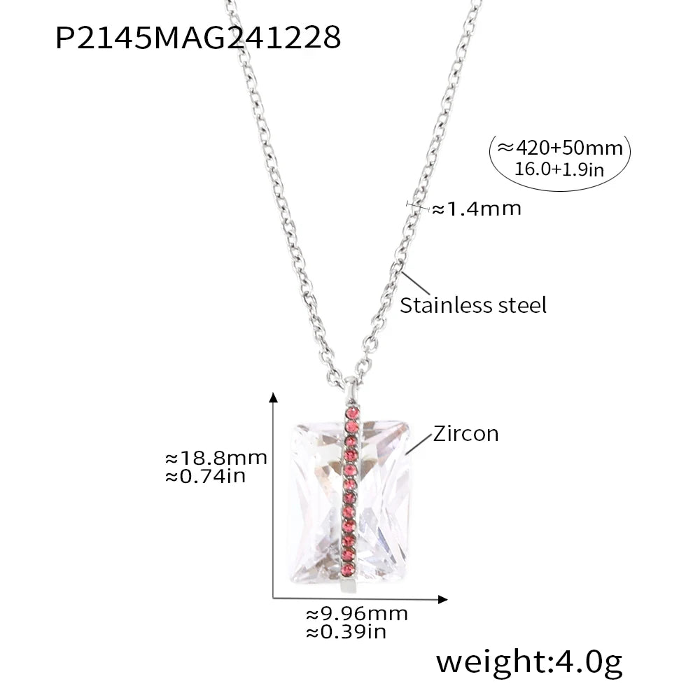 Chain Necklace In Stainless Steel With Large Square Zircon Pendant 18k Gold Plated Luxury Neck Chains Charm Necklaces For Women