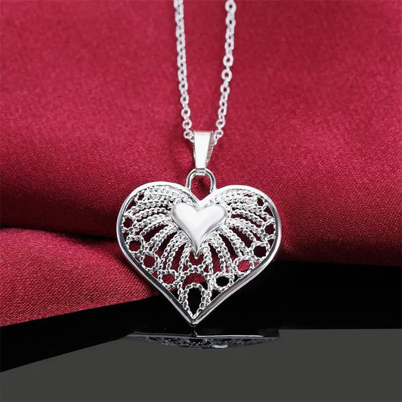 Fashion 925 Sterling Silver 18-24 Inches Fine 25MM Heart Necklace For Charm Women Wedding Party Favors Jewelry Accessories