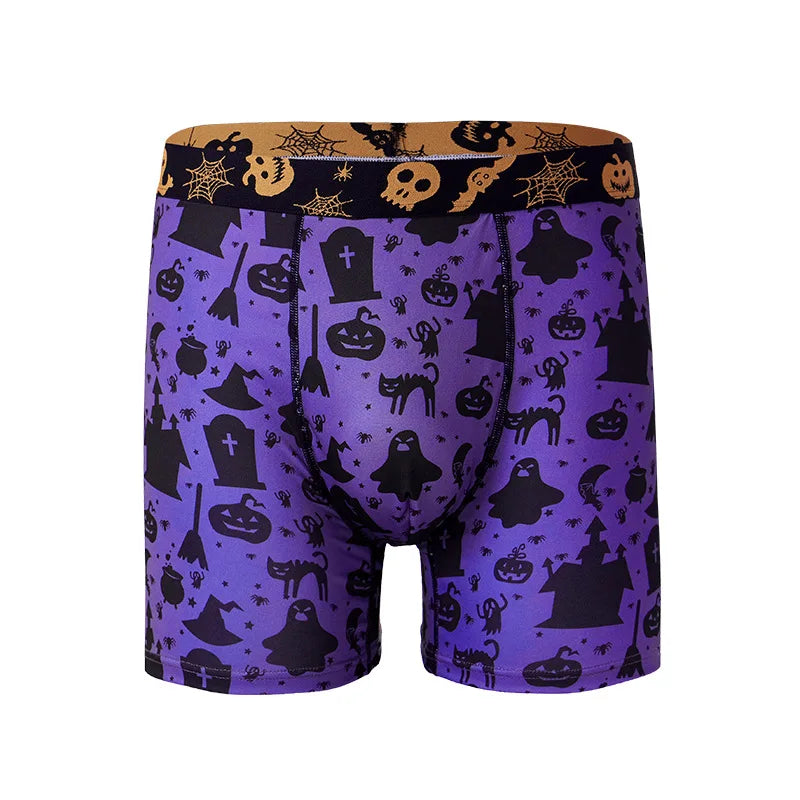 Funny Halloween Print Youth Boxer Panty Breathable Antibacterial Bag Mens Underwear Elastic Seamless Male Boxer Shorts Boyshorts