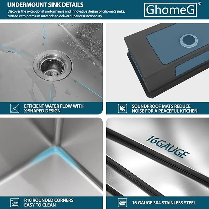 Best - 28 Inch Undermount Kitchen Sink - 28x19 Workstation Undermount Sink Stainless Steel T304 16 Gauge Single Bowl