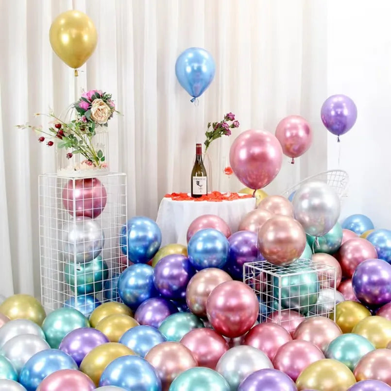 10Pcs Metal Latex Balloons Christmas Baby Shower Balloons Wedding Halloween New Year Ball Shape Birthday Party Decorations