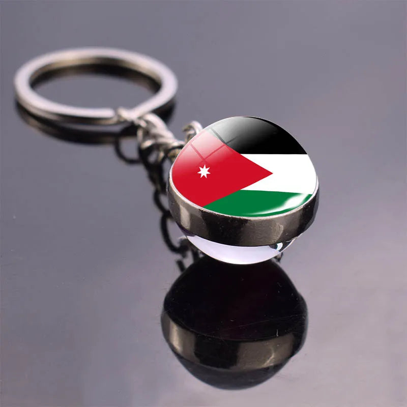 Flag Keychain Syria Iran and Jordan Kuwait Georgia Iraq Flag Keychain Flag Pendant Double Sided Glass Ball Jewelry Keyring
