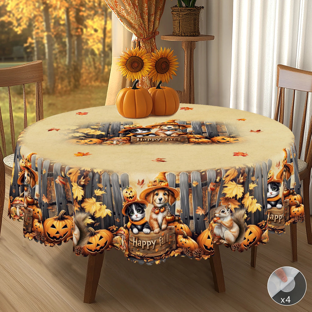1 Piece of Autum Thanksgiving Themed Printed Tablecloth, Retro Country Farmhouse Style, Puppy, Kitten, Pumpkin Pattern Design, for Holiday Parties, Camping Picnic, Garden Birthday Party Decoration, Kitchen Accessories, Dining